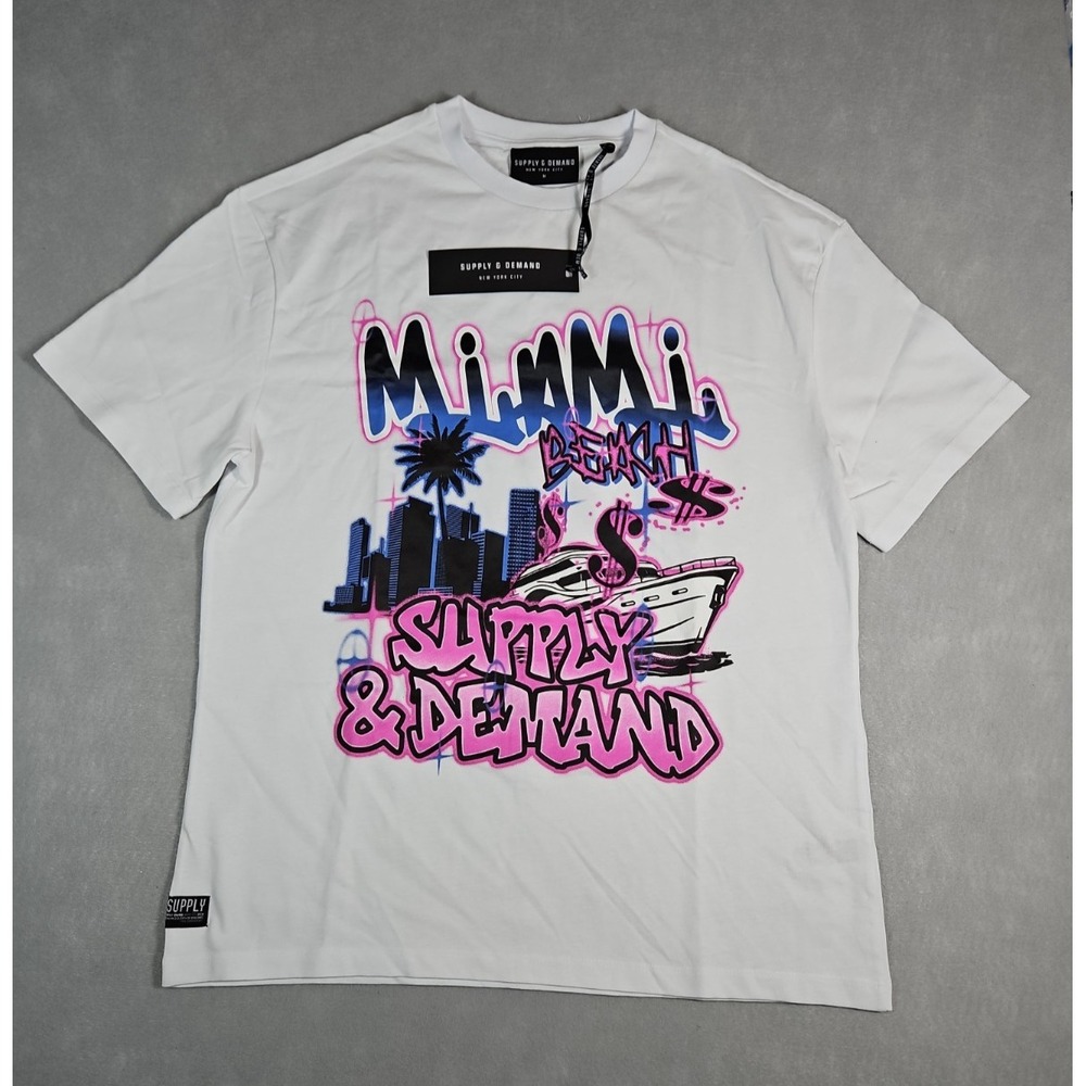 Supply & Demand Mens White Miami Beach Graphic T Shirt Size Medium NWT